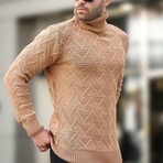 Turtleneck Cableknit Sweater // Camel (S)