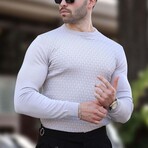 Crewneck Basket-Weave Textured Knit Sweater // Gray (S)