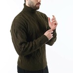 Turtleneck Cableknit Sweater // Khaki (S)