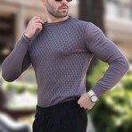 Crewneck Basket-Weave Textured Knit Sweater // Dark Gray (S)