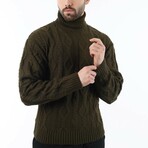 Turtleneck Cableknit Sweater // Khaki (S)