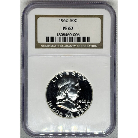 1962 P Franklin Half Dollar NGC MS 67 PROOF # 006