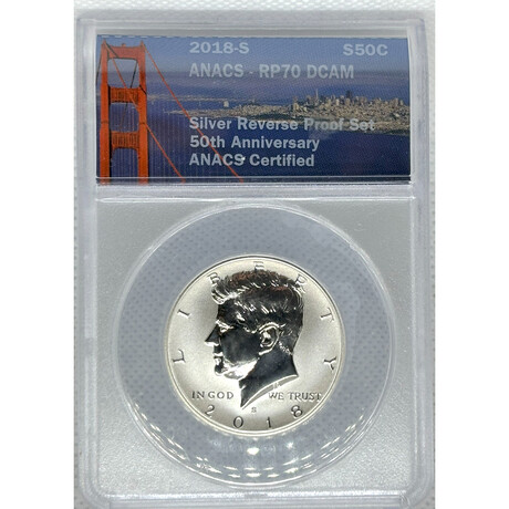 2018 S Kennedy Half Dollar 50TH ANNAVERSARY REVERSE PROOF MS 70 DEEP CAMEO # 420