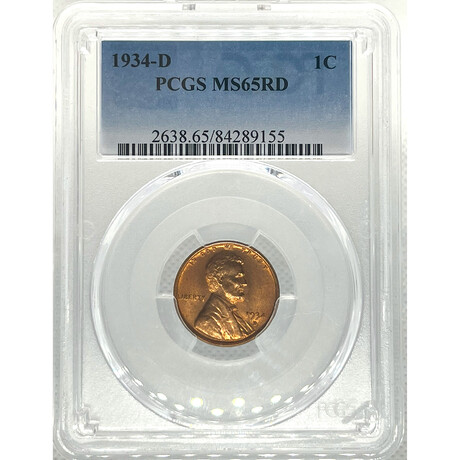1934 D Lincoln Penny PCGS MS 65 RED # 155