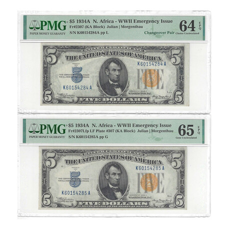 1934 A $ 5 North Africa Changeover pair