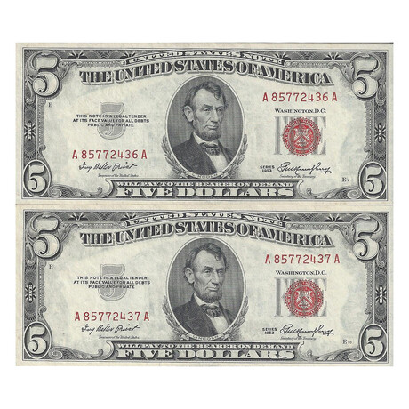 1953 $ 5 Legal Tender pair # 436 - 437