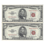 1953 $ 5 Legal Tender pair # 436 - 437