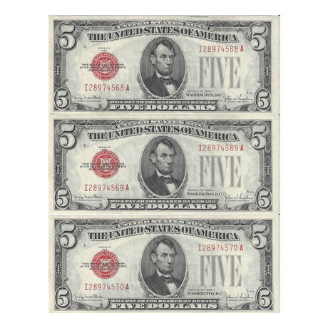 1928 F $ 5 Legal Tender set of 3 # 568 - 570