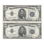 1934 D $ 5 Silver Certificate pair # 536 - 537