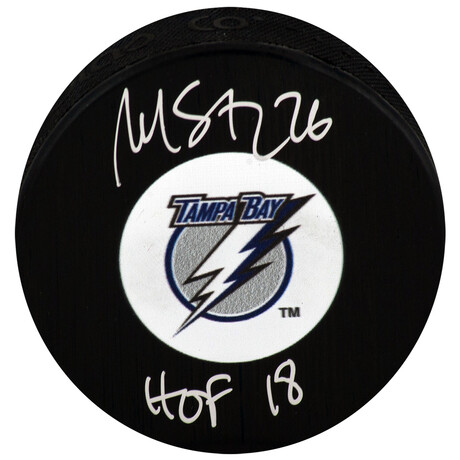 Martin St. Louis // Tampa Bay // Signed Lightning Medium Hockey Puck