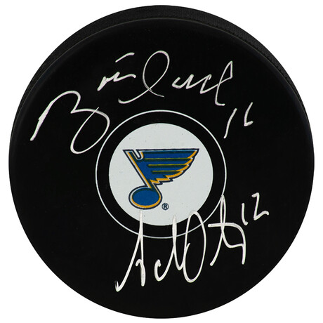 Brett Hull & Adam Oates Dual // St. Louis Blues // Signed Hockey Puck