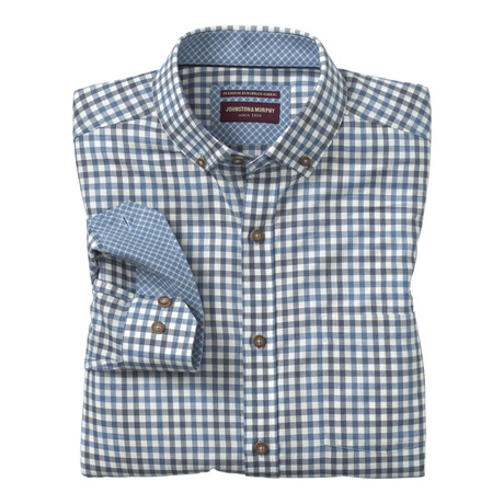 Check Heathered Woven Button-Up Shirt // Blue + Navy (S)