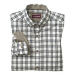 Grid Heathered Woven Button-Up Shirt // Navy + Tan (S)