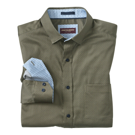 Linked Oval Printed Pattern Button-Up Shirt // Olive + Navy (S)