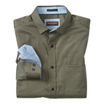 Linked Oval Printed Pattern Button-Up Shirt // Olive + Navy (S)