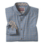 Melange Outlined Grid Heathered Button-Up Shirt // Blue (S)