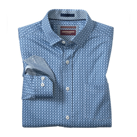 Diamond Swirl Printed Pattern Button-Up Shirt // Blue + Navy (S)