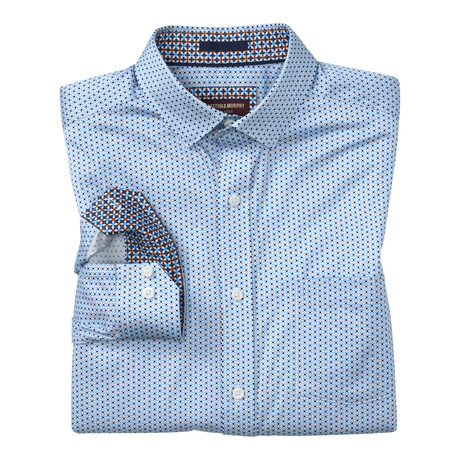 Diamond Tile Printed Pattern Button-Up Shirt // Light Blue (S)
