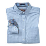 Diamond Tile Printed Pattern Button-Up Shirt // Light Blue (S)