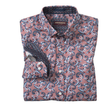 Checkered Paisley Printed Pattern Button-Up Shirt // Burgundy (S)