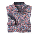 Checkered Paisley Printed Pattern Button-Up Shirt // Burgundy (S)