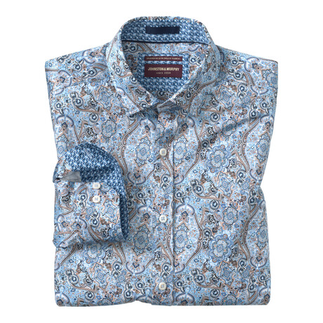 Layered Paisley Printed Pattern Button-Up Shirt // Blue + Brown (S)