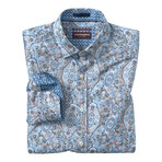 Layered Paisley Printed Pattern Button-Up Shirt // Blue + Brown (S)