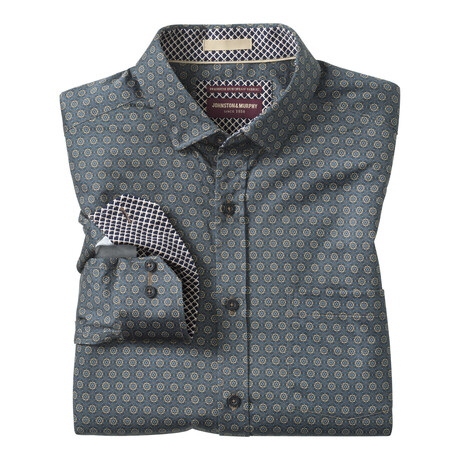Geo Printed Pattern Button-Up Shirt // Brown (S)