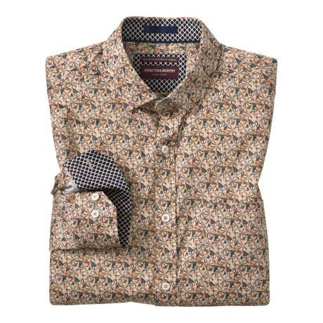 Multi Geo Burst Printed Pattern Button-Up Shirt // Tan (S)