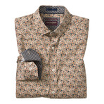 Multi Geo Burst Printed Pattern Button-Up Shirt // Tan (S)