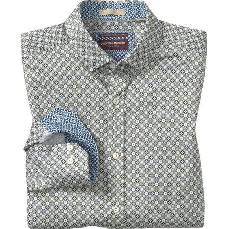 Multi Square Tile Printed Pattern Button-Up Shirt // White (S)