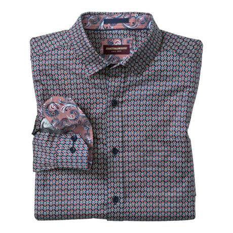 Martini Printed Pattern Button-Up Shirt // Navy + Burgundy (S)