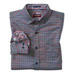 Martini Printed Pattern Button-Up Shirt // Navy + Burgundy (S)