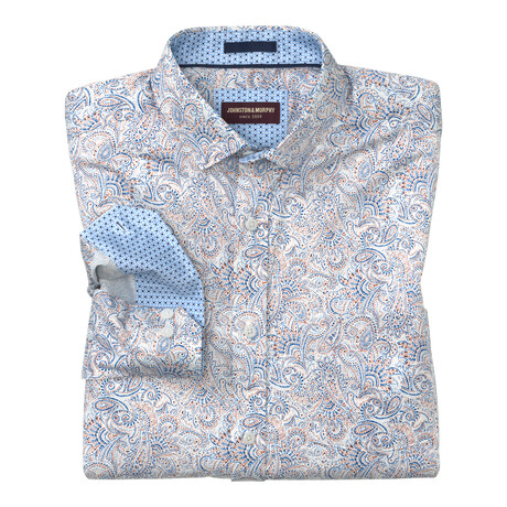 Dotted Paisley Printed Pattern Button-Up Shirt // White (S)
