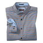 Geo Clover Printed Pattern Button-Up Shirt // Blue + Rust (S)