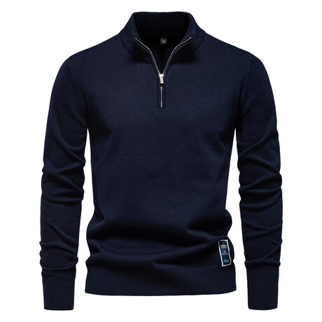 Solid Zip-Up Pullover // Navy (XS)
