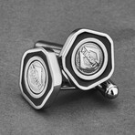 Visconti Stainless Steel + Enamel Divina Proporzione Cufflinks // Black + Silver