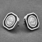 Visconti Stainless Steel + Enamel Squaring the Circle Earrings // Black + Silver