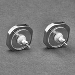 Visconti Stainless Steel + Enamel Squaring the Circle Earrings // Black + Silver