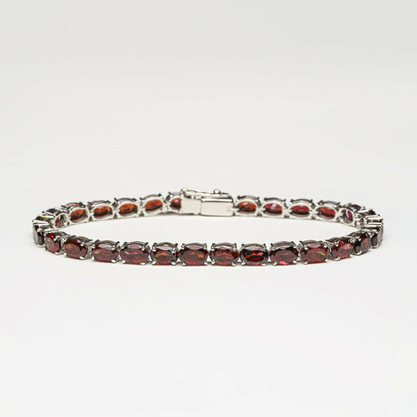 Genuine Garnet Gemstone Tennis Bracelet In .925 Sterling Silver // Pre-Owned