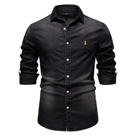Wash Denim Long Sleeve Button-Up Field Shirt // Black (XS)