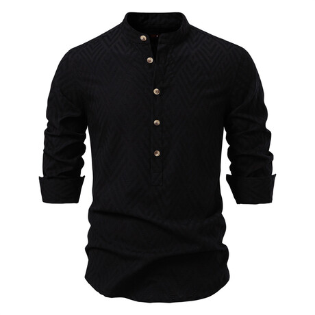 Knit Pattern Henley Shirt // Black (XS)