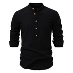 Knit Pattern Henley Shirt // Black (XS)