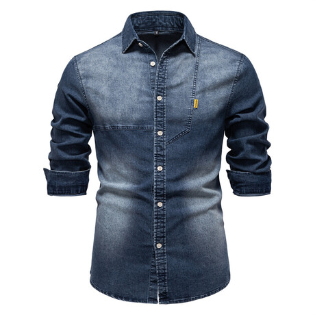 Wash Denim Long Sleeve Button-Up Field Shirt // Dark Blue (XS)