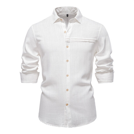 Chest Details Long Sleeve Button-Up Field Shirt // White (XL)