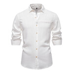 Chest Details Long Sleeve Button-Up Field Shirt // White (XL)