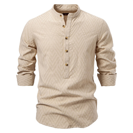 Knit Pattern Henley Shirt // Apricot (XL)