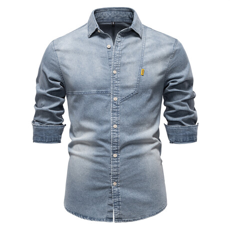 Wash Denim Long Sleeve Button-Up Field Shirt // Light Blue (S)