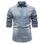 Wash Denim Long Sleeve Button-Up Field Shirt // Light Blue (S)