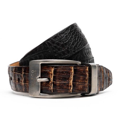 Caribe Caiman Back & Caiman Belly Leather // Brown Pantano (36)